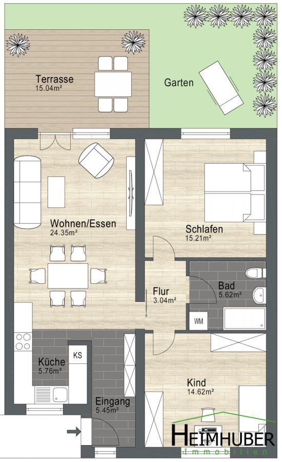 Neuwertige & familiengerechte 3-Zimmer Terrassenwohnung in ruhiger & zentraler Lage - Grundriss
