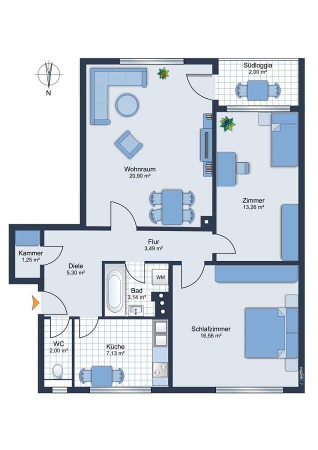 Reserviert - Bezugsfreie 3 Zimmerwohnung mit Süd-Loggia und hell gelegen - jetzt Eigentümer werden! - Grundriss 3 Zimmer Wohnung